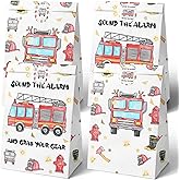 HaPiBiDesign Watercolor Firetruck Party Favor Bags - 24 Pcs Firetruck Party Candy Bags with Stickers - Firetruck Goodie Gift Treat Bags - Watercolor Firetruck Themed Birthday Party Supplies
