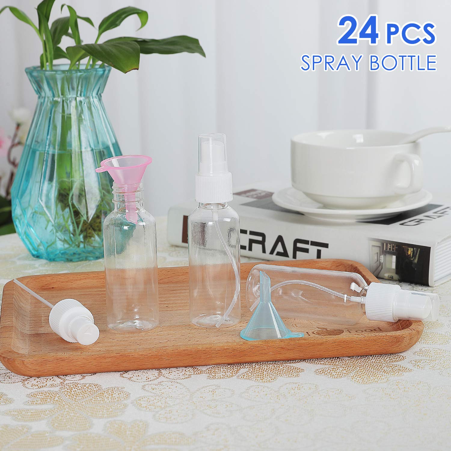 24 Pcs 1.7oz / 50ml Spray Bottles with 2pcs Funnels 32pcs Labels Clear Empty Mini Spray Bottles Refillable Container Pocket Size Sprayer Set Essential Oils Travel Cleaning Makeup Bottles Nearly 2oz : Beauty