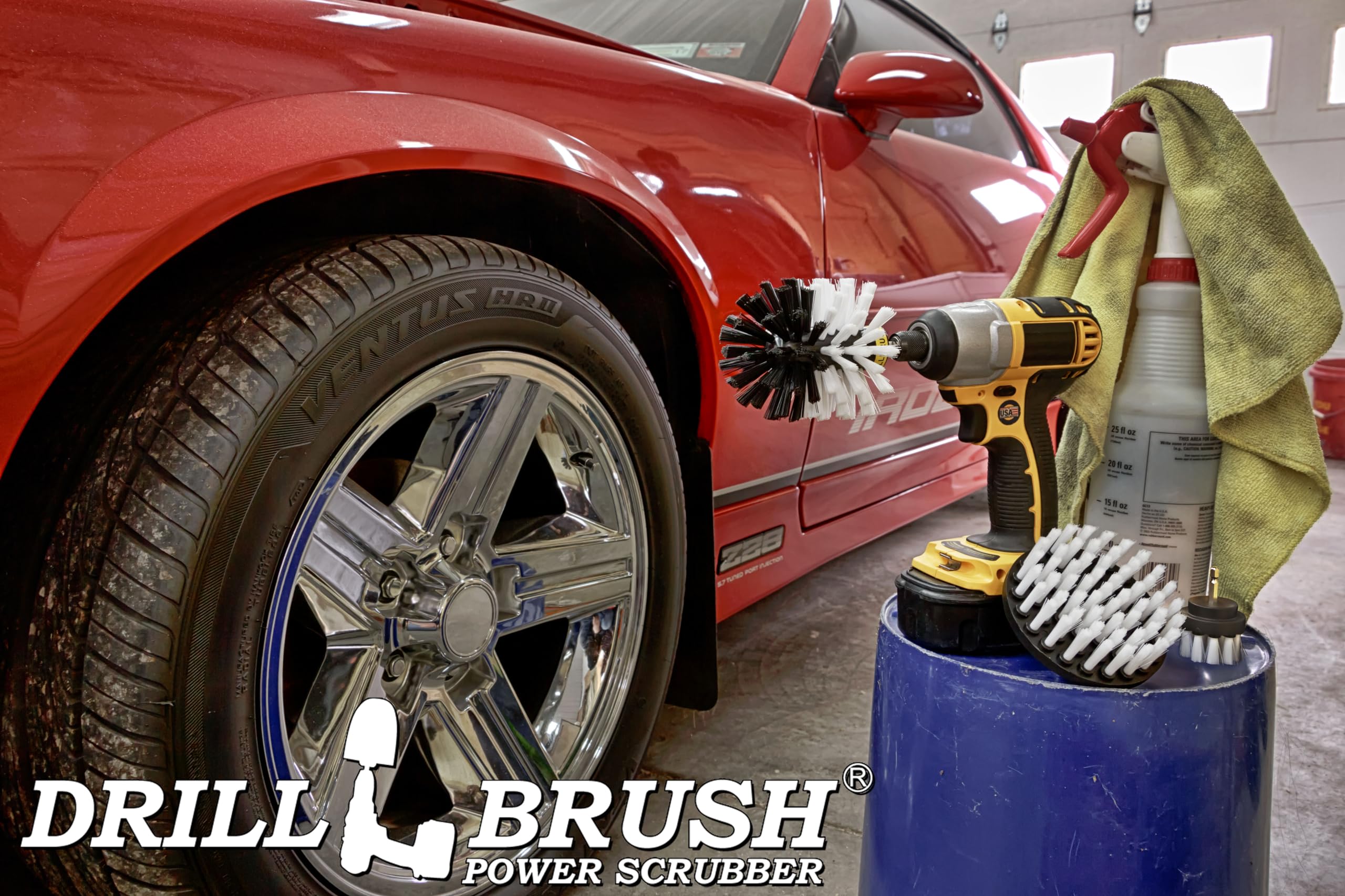 Drillbrush Car Detailing Kit | Drill Brush Set – Soft Bristle Power Scrubber Attachments for Cleaning Car Interior, Upholstery, Carpet, Seats, Wheels, Rims, Dash, Console, and Trim - Nylon Scrub Brush