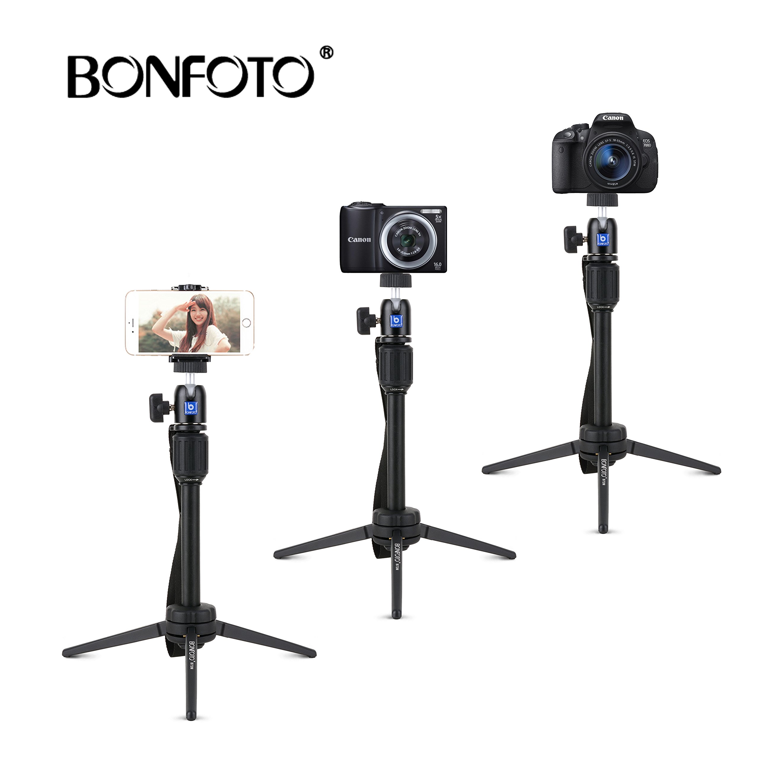 Bonfoto B72M Adjustable 14.9 inch portable Table Tripod for Digital Camera GoPro Smartphone and Most DSLR Cameras with Phone Clip