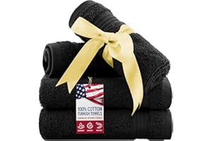 American Veteran Towel, 100% Cotton Turkish Washcloths for Bathroom Essentials 4 Pack, Soft Absorbent Wash Cloths Quick Drying Small Towels Washrags, Black