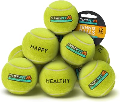 SPORTSPET Tennis Balls for Dogs 12 Pack - Extra Bouncy Floats 64mm Non Toxic