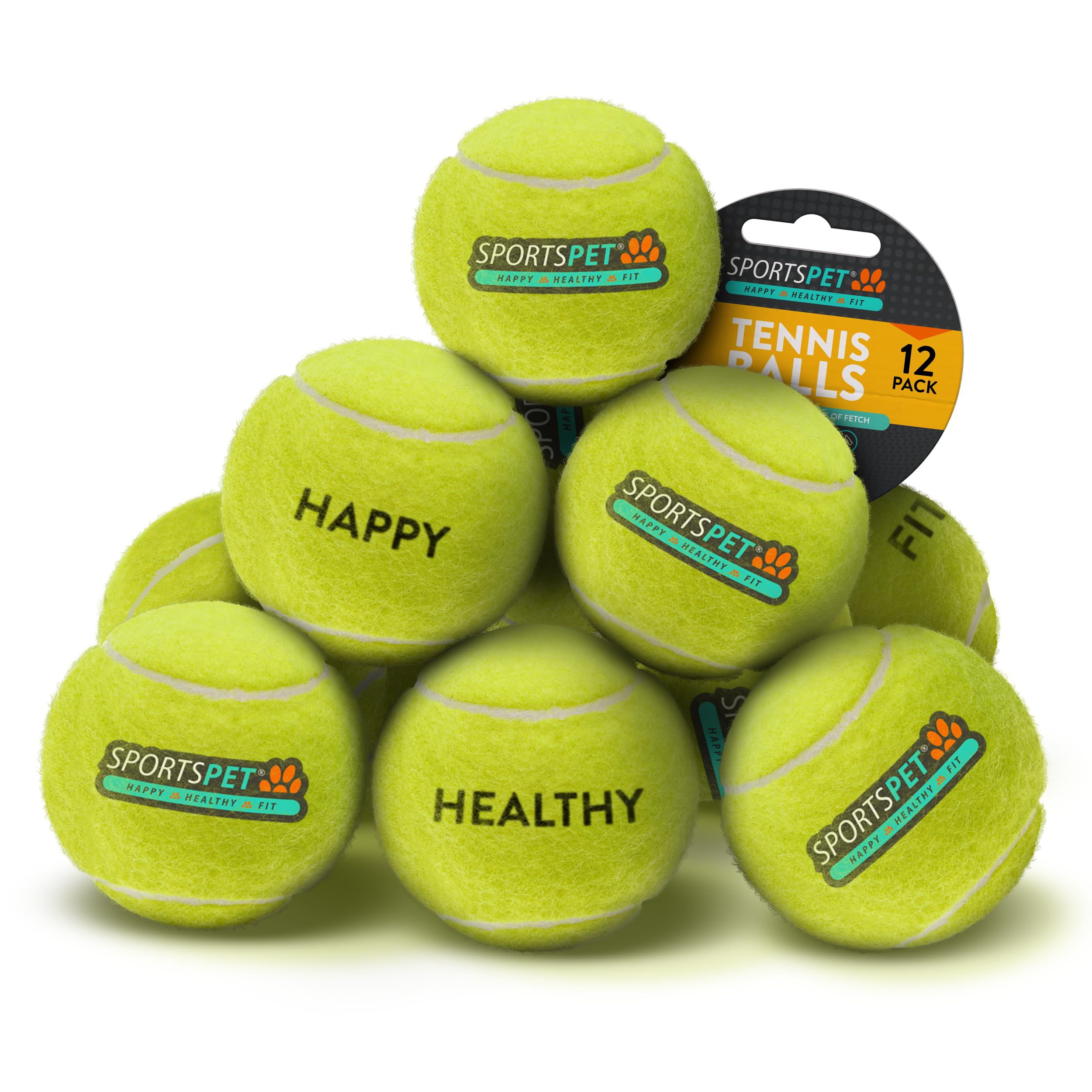 SPORTSPET Tennis Balls for Dogs 12 PACK - Extra Bouncy - Non Toxic - Durable - Long Lasting - Floats Dog Toys Standard Tennis Balls (64mm) Dog Balls — image 1
