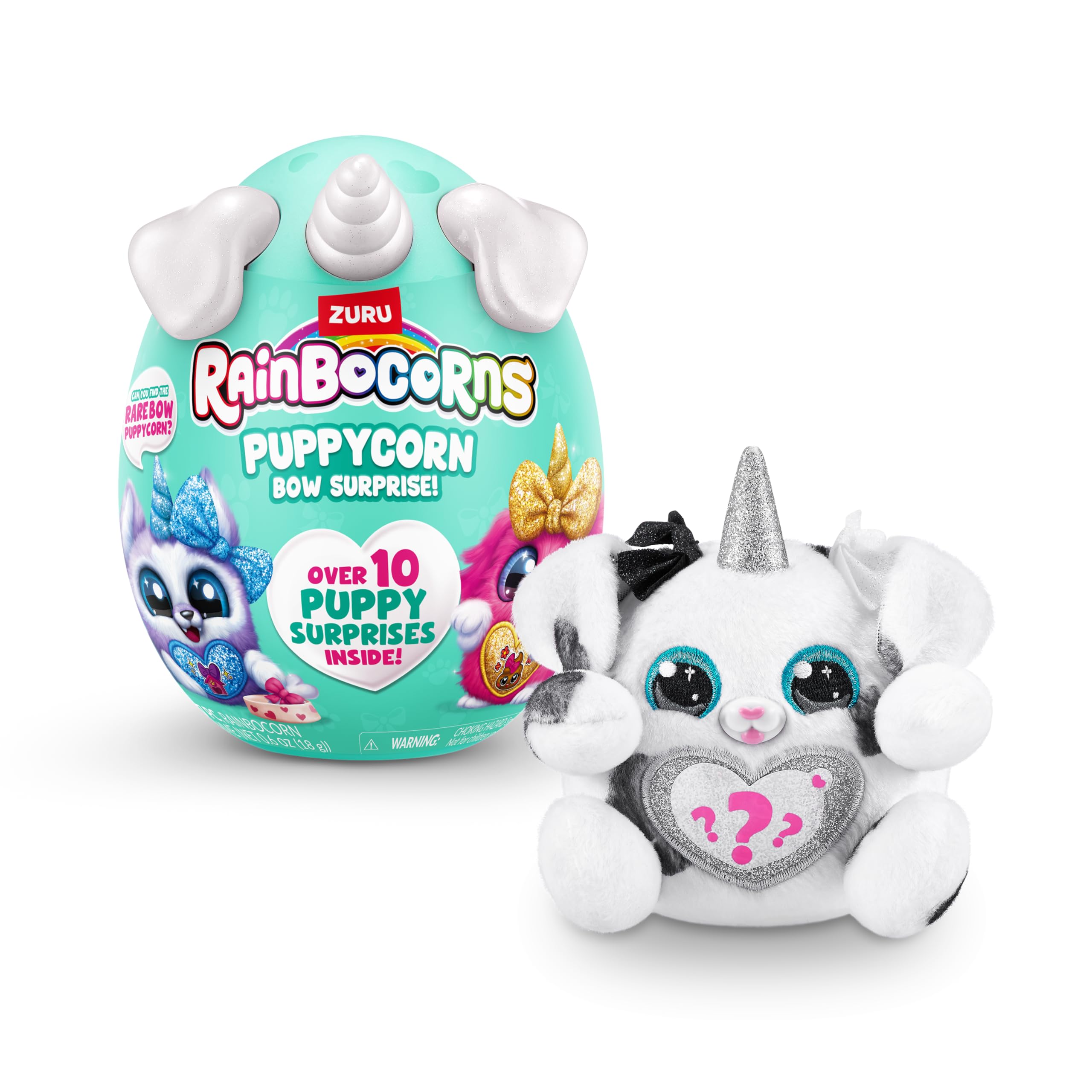 Rainbocorns Puppycorn Bow Surprise, Puppycorn Series 3, Zedd the Dalmatian - Collectible Plush - 5 Layers of Surprises, Peel and Reveal Heart, Stickers, Slime, Ages 3+ (Dalmatian)