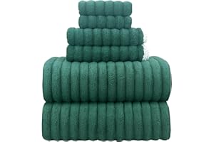 YTYC 【Clearance】 39x78 Inches Oversized Bath Sheets Towels Set Large Shower Towels for Bathroom Luxry Plush Super Soft Absorbent Stripe Hanging Loop Microfiber 80% Polyester (Dark Green, 6PCS)