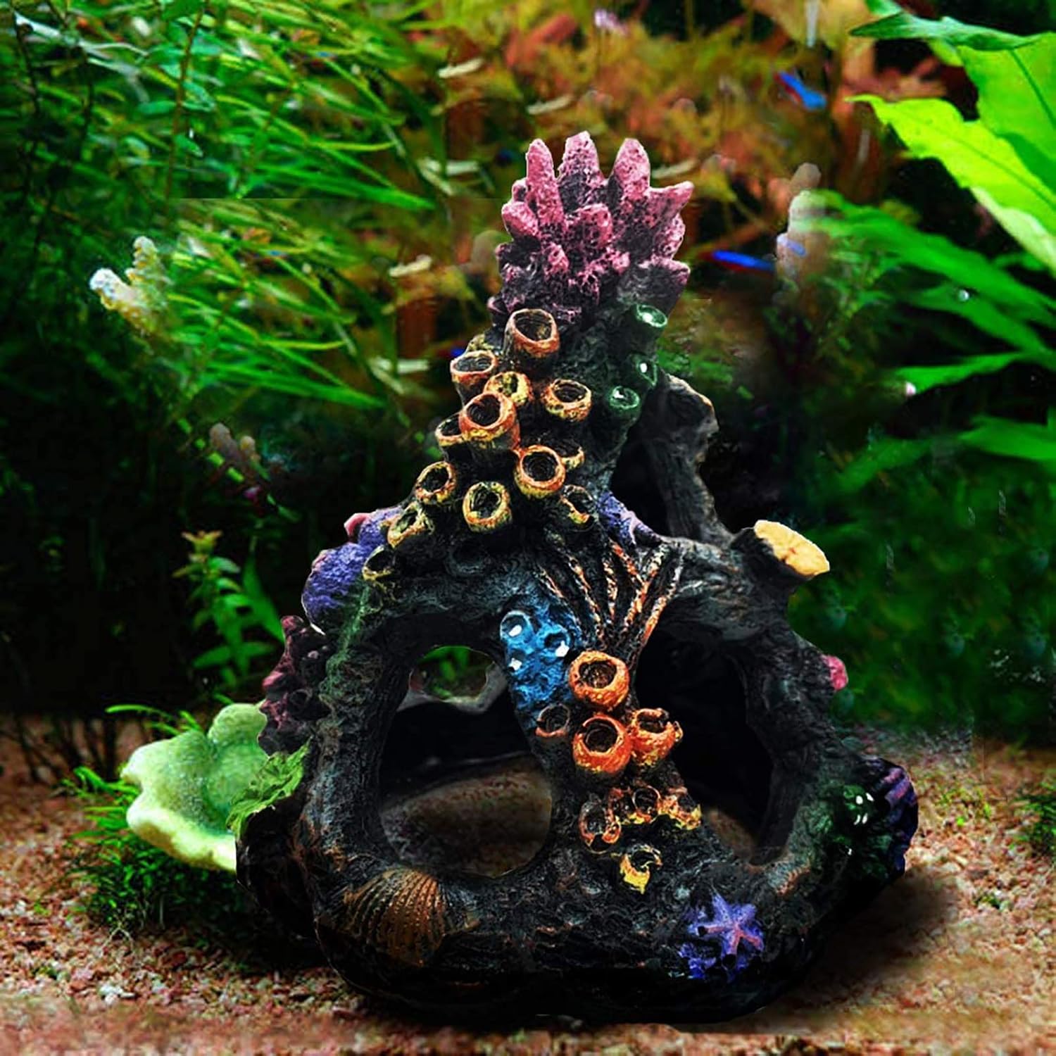 DOHAOOE Aquarium Coral Decoration Fish Tank Rock Mountain Cave Ornaments for Betta Fish, Colorful - Image 4