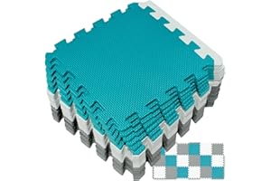 Yostrong® 18 Tiles Interlocking Puzzle Foam Baby Play Mat with Straight Edges for Playing - EVA Babies Crawling Mat | Rubber Floor Work Out Mats for Home Gym. White, Gray, Dark Green. YOC-ALPb18S18