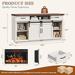 59'' Fireplace TV Stand with 3D Flame Electric