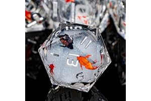 ARUOHHA DND Dice Set Liquid Core Koi Fish Sharp Edged Dice for Dungeons and Dragons, RPG Resin Dice Ocean Themed Polyhedral D&D Dice Handmade Role Playing Dice Set D20 D12 D10 D8 D6 D4