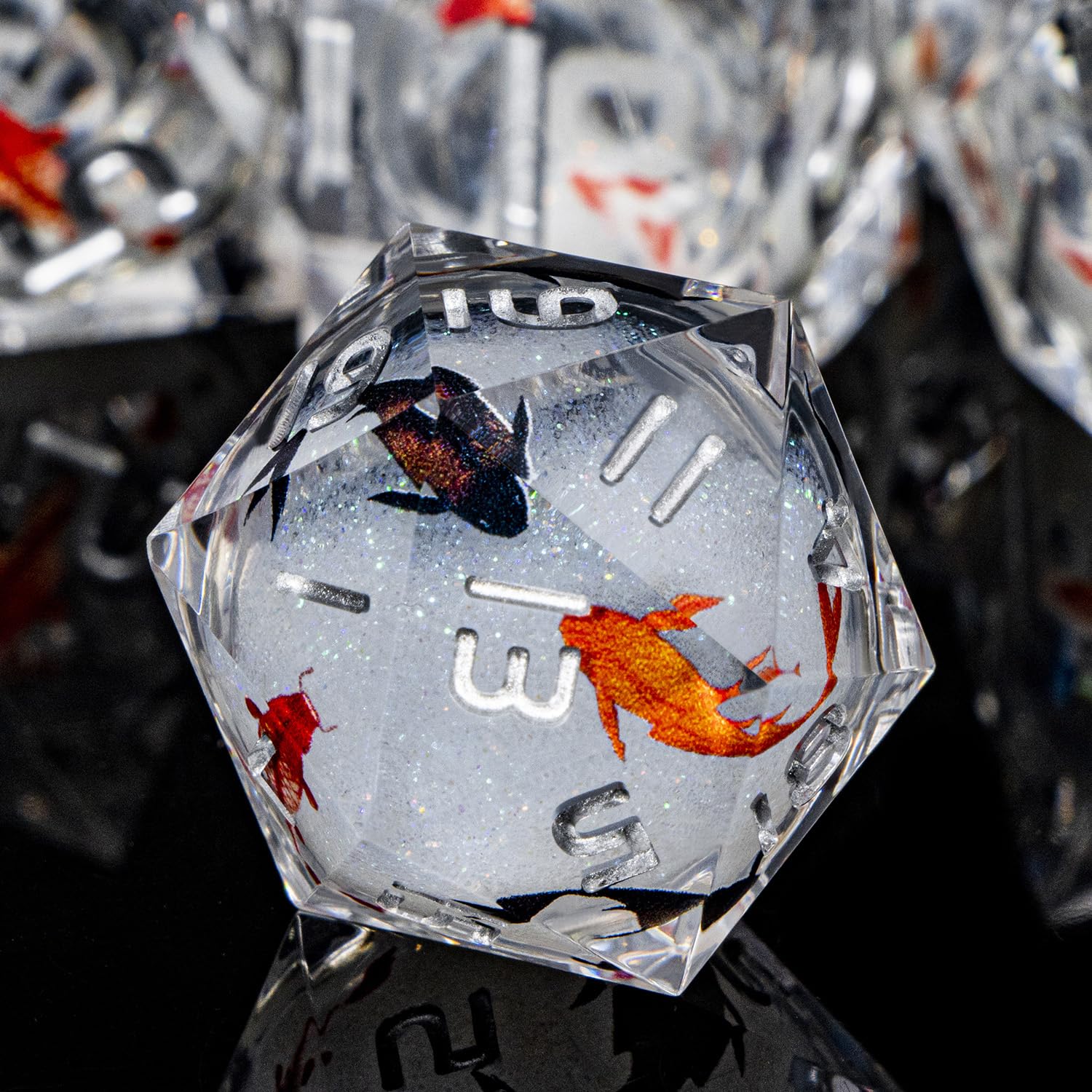 ARUOHHA DND Dice Set Liquid Core Koi Fish Sharp Edged Dragons Dice Compatible with D&D Role Playing Game, RPG Ocean Themed Handmade Resin Dungeons Polyhedral D and D Dice Set D20 D12 D10 D8 D6 D4 — image 1