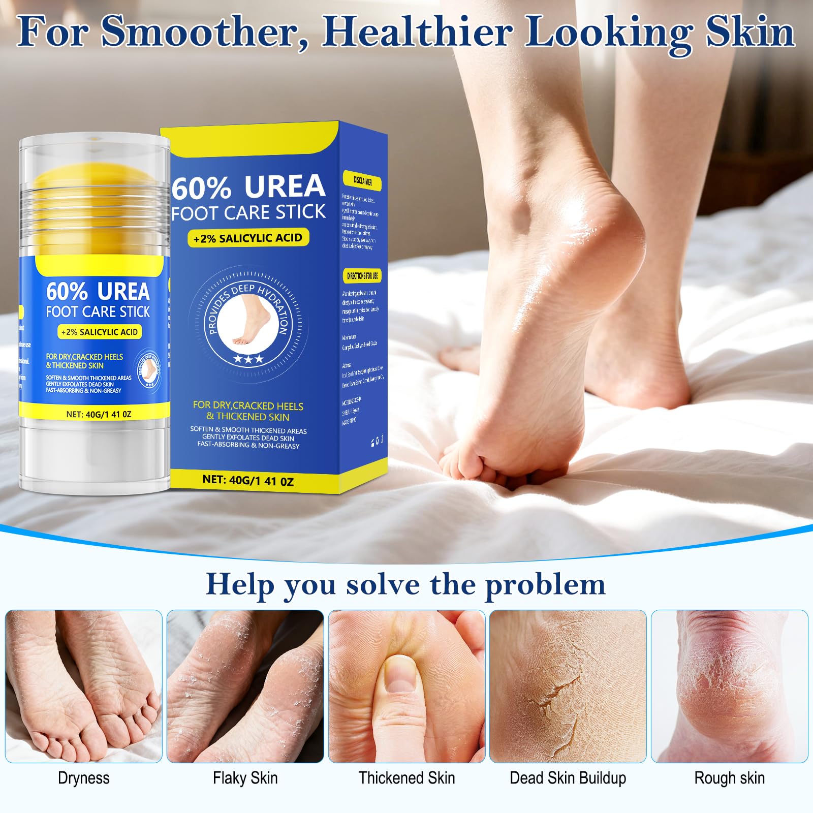 60% Urea & 2% Salicylic Acid Foot Cream for Cracked Heels, Intensive Moisturizing and Anti-Cracking, Repairs Dry and Rough Skin, Fast Absorbing, Callus Remover for Feet, Hands, Knees, Elbows (2)