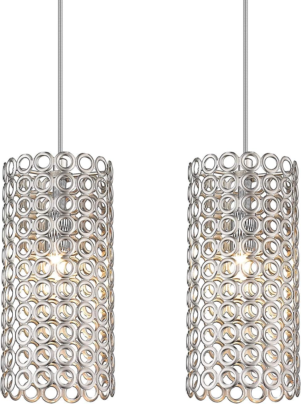 Ken & Ricky Industrial Pendant Lights Fixture, 2 Pack Metal Pendant Lighting, Hanging Ceiling Light Fixture with Brushed Nickel Finish for Kitchen Island Farmhouse - - 