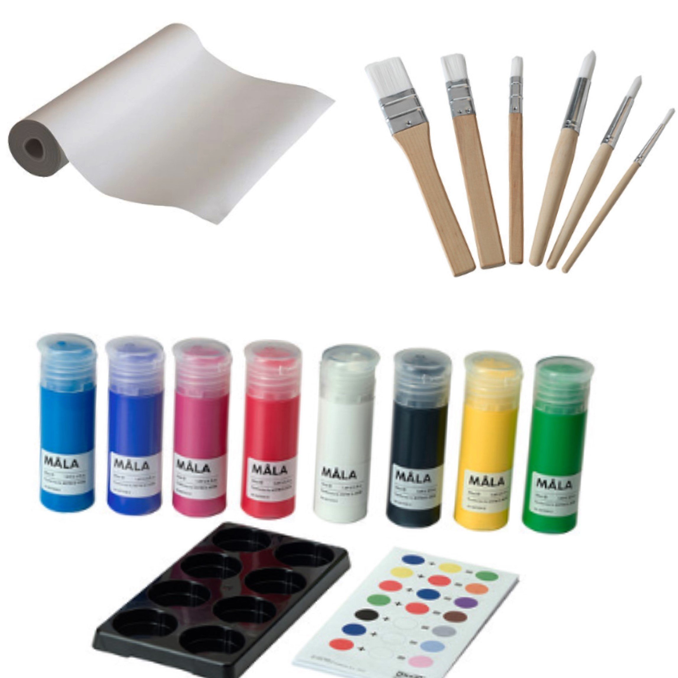 Buy IKEA 17 Pc Drawing Paper Roll, 8 NonToxic Paints, Mixing Tray