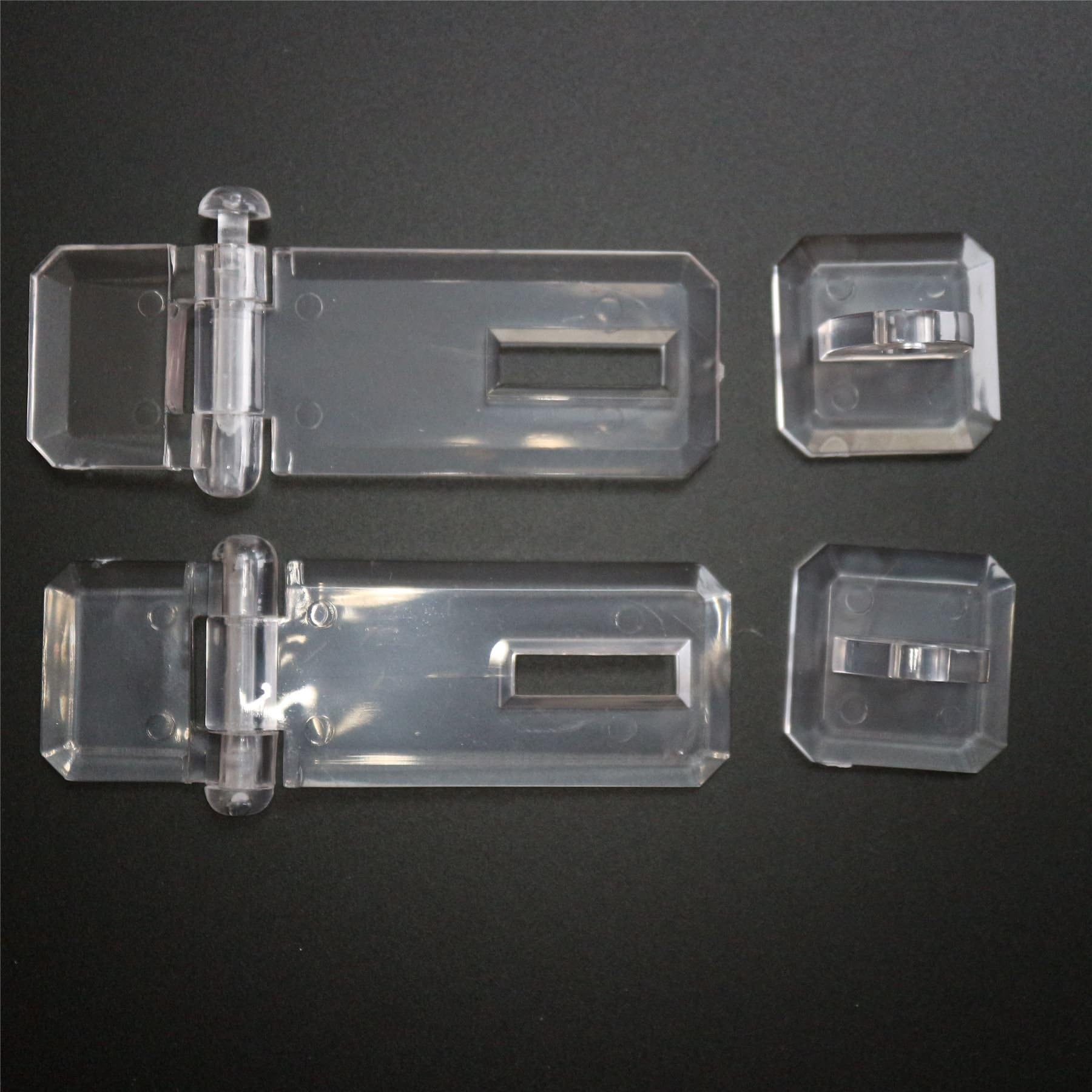 2 x Clear Acrylic Hasps & Staple 60mm x 27mm x 18mm, Hinged Hasp, Staple Hasps,Tanks, Displays, 2 23/64" x 1 1/16