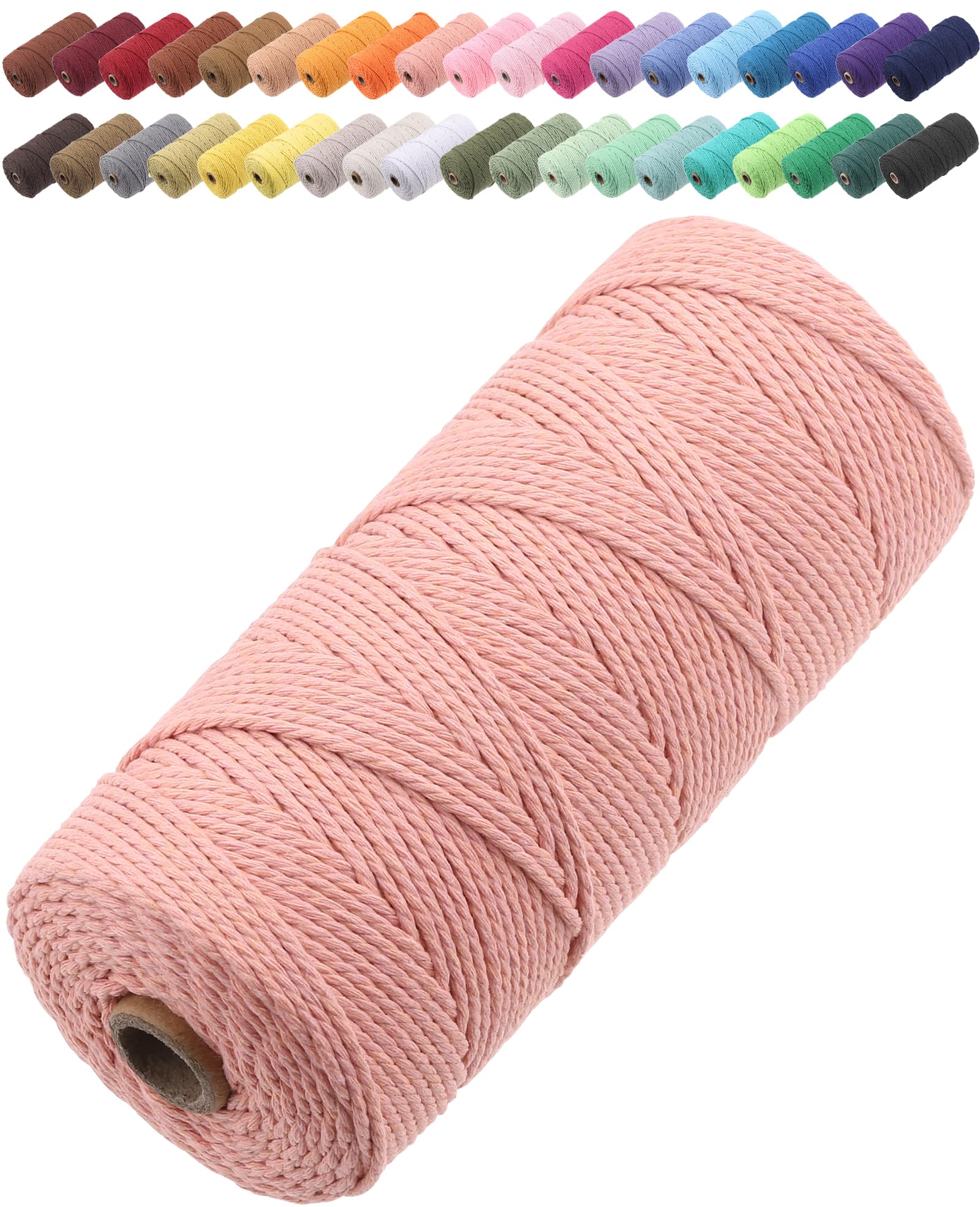 GOHOF Macrame Cord 2mm x 205m Premium Cotton Macrame Rope, 3 Strand Twisted Soft Cotton Cord, One of The Most Perfect Materials for Macrame Art, Cotton String Without Chemicals (Brick Pink)