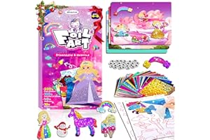 Baobrava Foil Art Fun Kit for Kids - DIY Toy Unicorn Princess Foil Art Craft Activity for Kids, Foam Stickers Fun Craft Kits & Supplies, Creative Christmas Birthday Gifts Travel Toys for 4 and Up