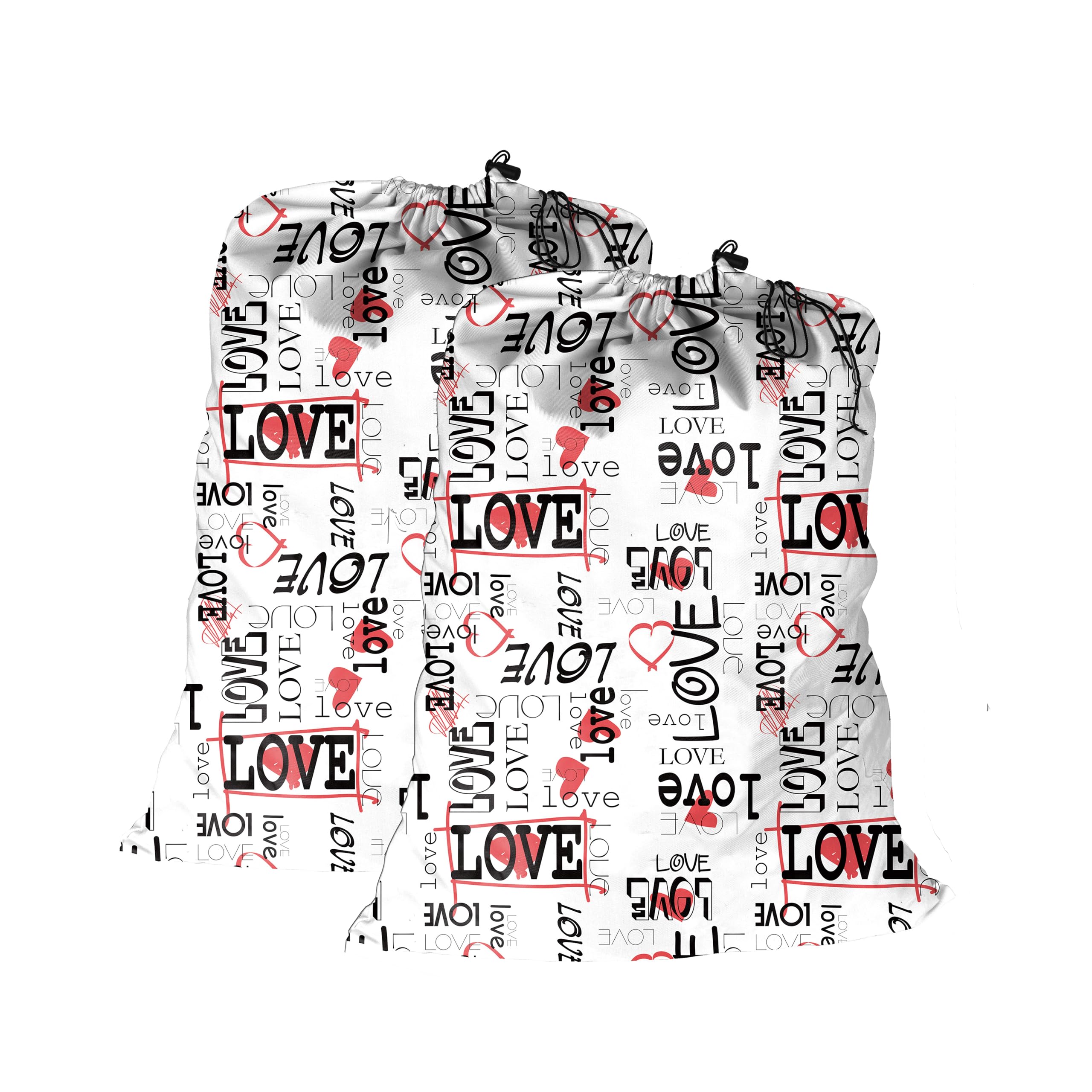 Maishijie 2 Pack Cotton Canvas Heavy Duty Laundry Bag, 17.7”x 25.6", Highly Durable,Toys Storage Bag, Dirty Clothes Bag, Draw-Cord with Cord-Lock, Machine Washable and Reusable, Love