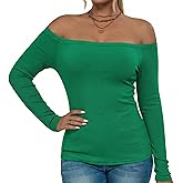 ASAIR Ribbed Off The Shoulder Tops Women Basic Long Sleeve Cuting Going Out Workout T Shirts