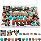 HHCFAST 100PCS Silicone Beads Set, Lentil Rhinestone Spacer Print Silicone Beads 15mm and 12mm for Pens and Keychain Making(Camel Cow)