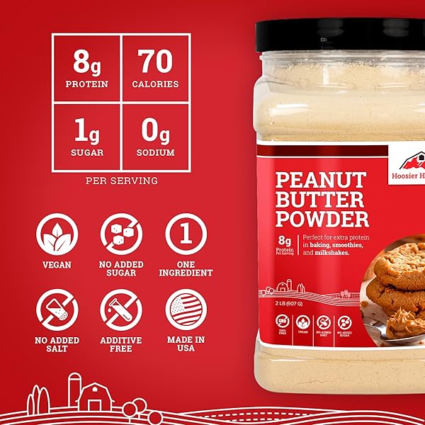 HOOSIER HILL FARM PEANUT BUTTER POWDER, 1LB (PACK OF 1), NO ADDITIVES, 100% PEANUT POWDER, 8G OF PROTEIN PER SERVING