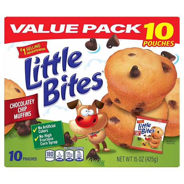 (VALUE PACK) LITTLE BITES CHOCOLATEY CHIP MUFFINS, 10 INDIVIDUAL PACKS, (1.5 OZ EACH), MADE WITH REAL CHOCOLATE CHIP MINI MUFFINS, 15 OZ MULTIPACK