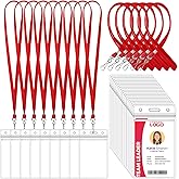 Marspark 50 Set Name Tag Lanyards with ID Holder Clear ID Name Badges Cruise Lanyards Bulk Clip Waterproof Plastic Card Holders for Adults Kids Business School Office Supplies (Red)