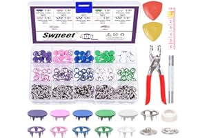 Swpeet 200Sets - 807Pcs 3/8" 10 Colors Hollow 5 Prong Metal Snaps Buttons with Snap Fasteners Tool Fastener Pliers and Tailor