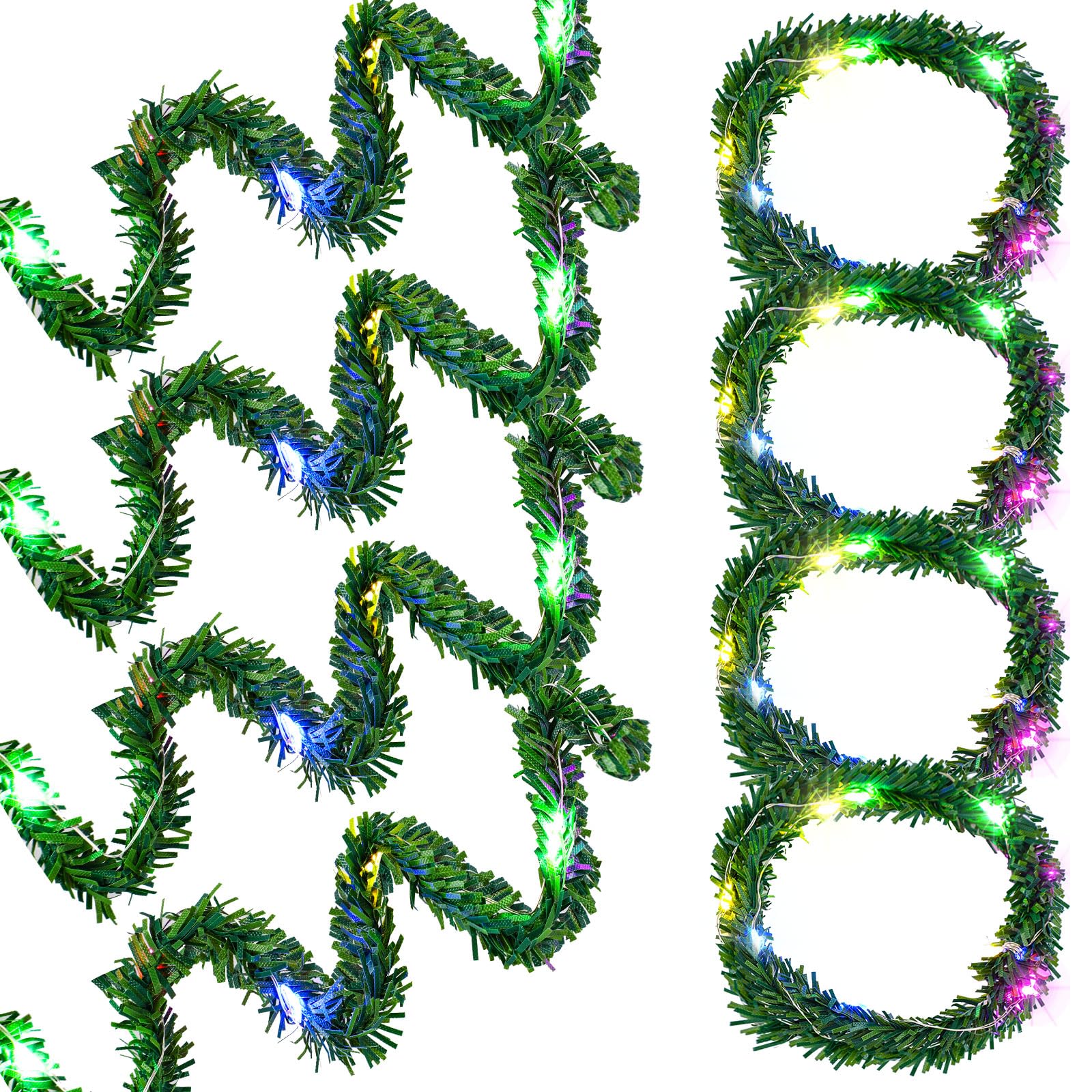 Photo 1 of 8 Pcs Dollhouse Miniature Christmas Garland with Lights Christmas LED Wreath Christmas Led Artificial Decorative Garland for Xmas Decoration Accessories Miniature Scene Model(Colorful)