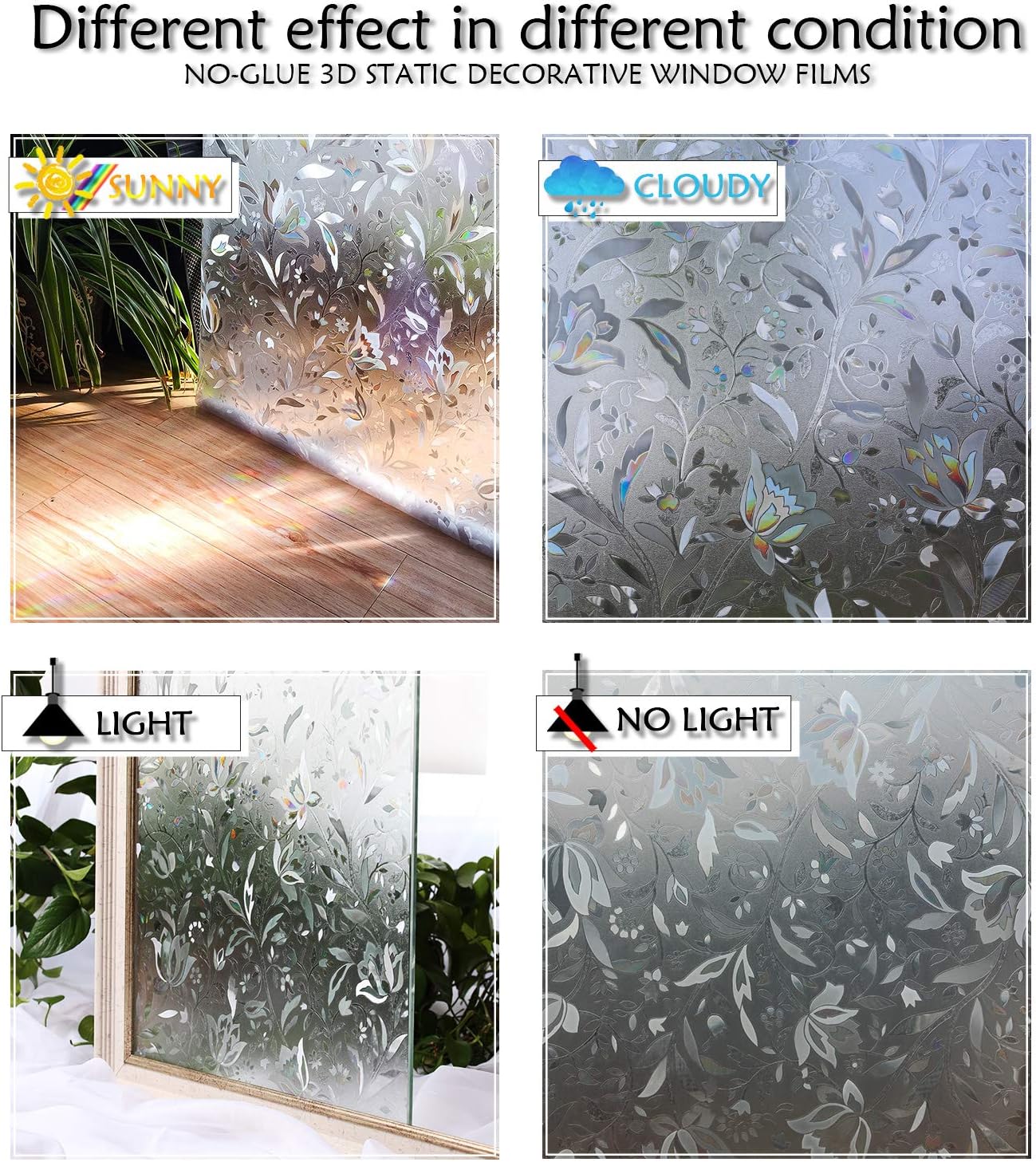 CottonColors Privacy Window Film Frosted Glass Stickers Static Self Adhesive 3D Flowers Decoration 90x300cm - Image 5