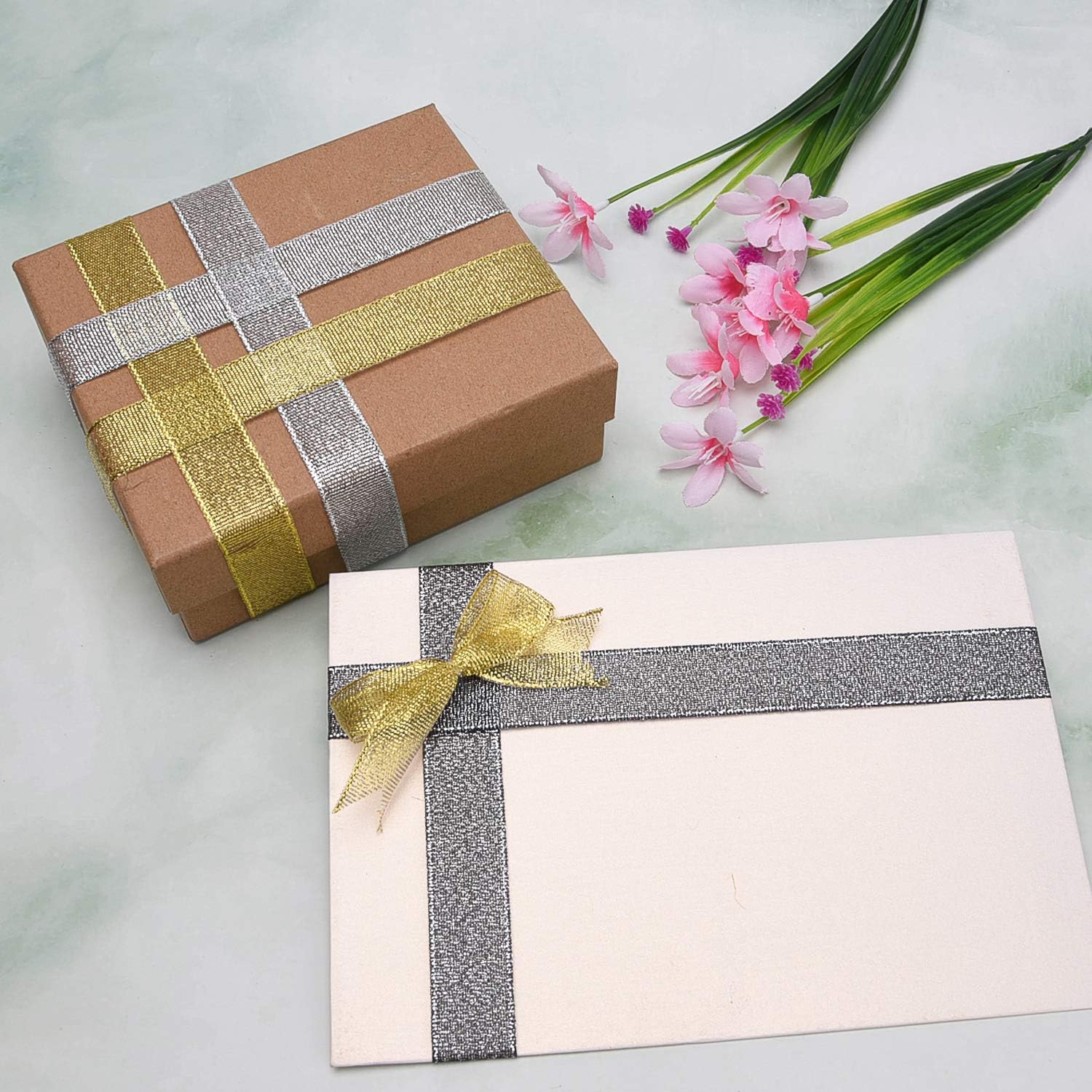 Livder 3 Rolls 75 Yard Metallic Glitter Ribbon for Gift Wrapping Birthday Holiday Graduation Party Decoration (Golden, Silvery, Silver-Black): Health & Personal Care