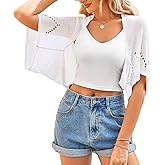 BB&KK Women's Summer Crochet Cardigans Hollow-Out Batwing Short Sleeve Lightweight Open Front Shrug Bolero Sweaters