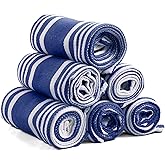 Ashton Sheets American Stripe Kitchen Towels 100% Cotton Pack of 6, Highly Absorbent Quick Drying, Soft Dish Towels 20x30 Inch for Kitchen with Hanging Loop, Hand & Tea Towel - Ink Blue & White