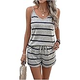 SweatyRocks Women's 2 Piece Sets Striped Cami Top and Short Lounge Set Summer Outfits