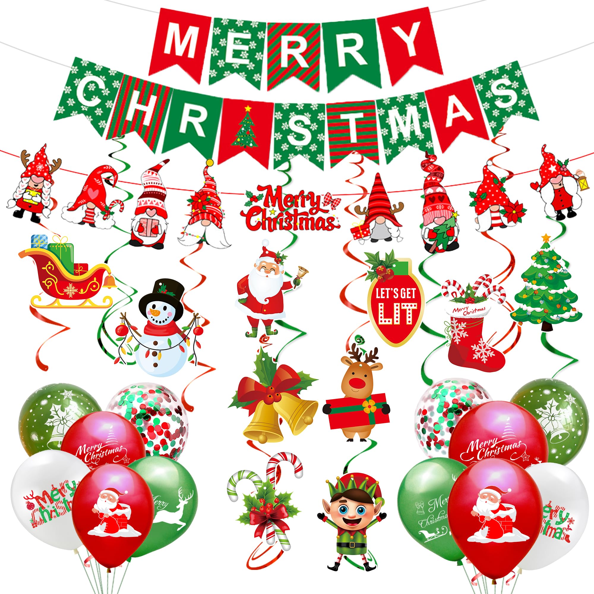 SUPJADE Christmas Ceiling Wall Decorations - 38Pcs Xmas Decorations Indoor Premium Reusable Paper Merry Christmas Banner Bunting Balloons Party Accessories