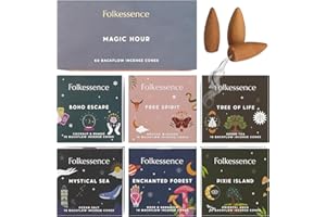Folkulture Backflow Incense Cones for Waterfall, Set of 6 Waterfall Incense Cones Scented- Ocean Salt Green Tea Rose & Geranium Orange Blossom Coconut & Mango Oriental Aqua Insense Cones (Magic Hour)