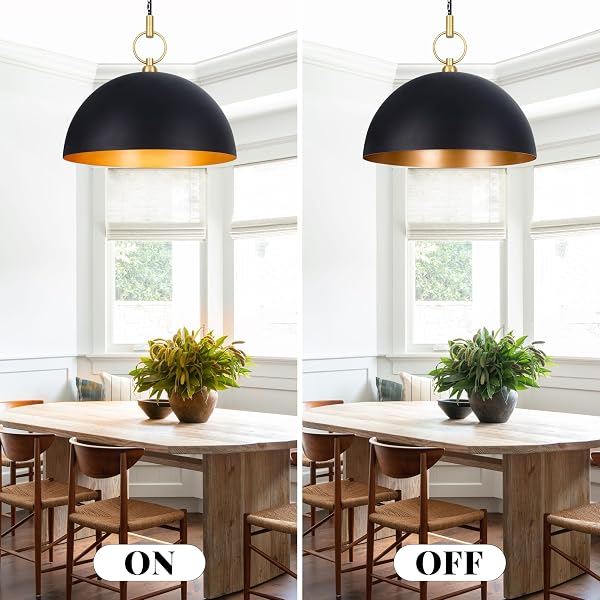 CORLACELING 23.6″ FARMHOUSE PENDANT LIGHTS FOR KITCHEN ISLAND, BLACK AND GOLD LARGE DOME PENDANT LIGHT FIXTURE INDUSTRIAL HANGING LAMP FOR DINING ROOM LIVING ROOM HALLWAY BAR BEDROOM