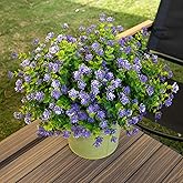 VDVST Artificial Flowers for Outdoors, 12 Bundles UV Resistant Artificial Outdoor Flowers, Not-Fading Plastic Fake Flowers for Outdoor Planters for Home Garden Porch Yard Decor, Purple