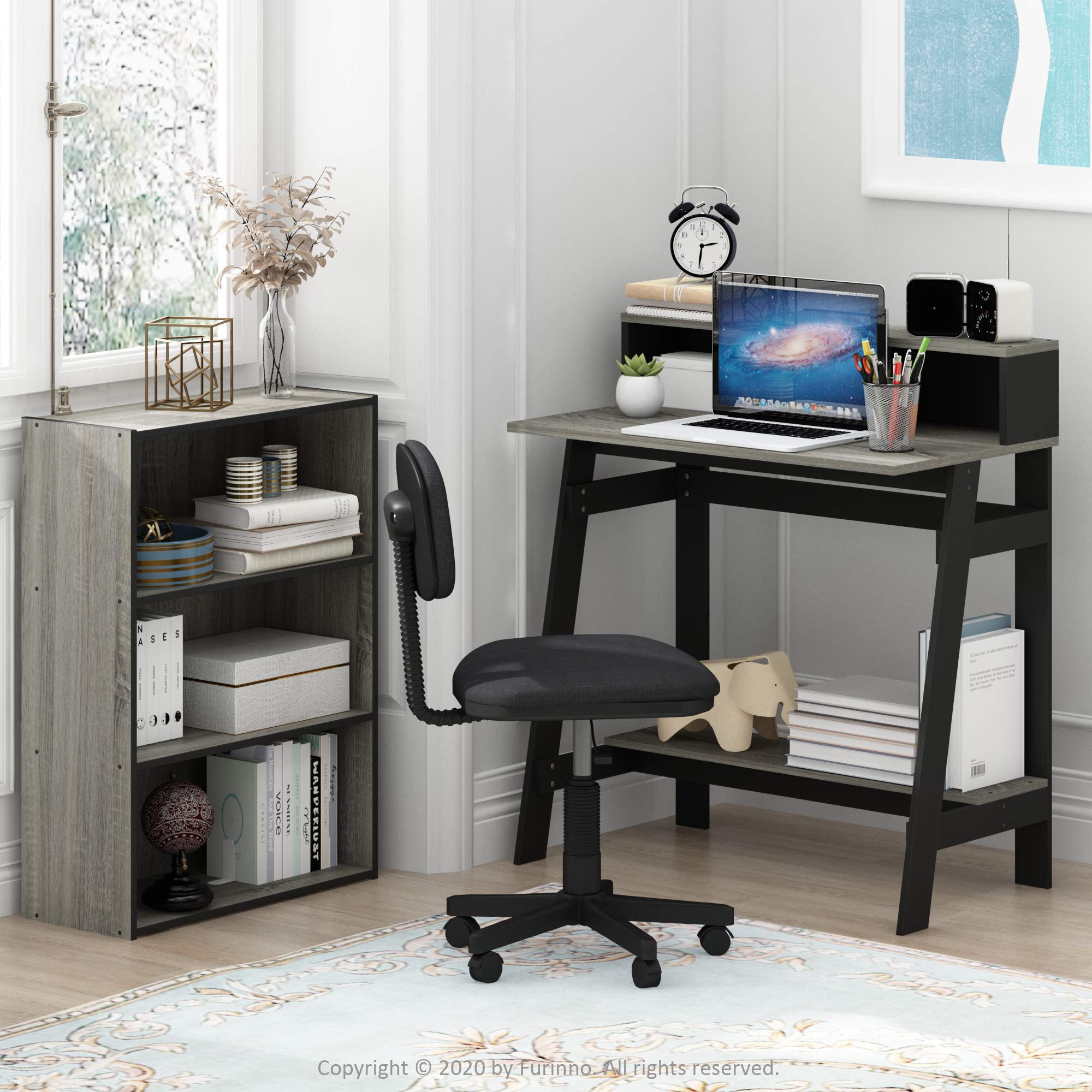 Furinno Simplistic A Frame Computer Desk, Black/French Oak Grey