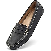 Osslue Women's Suede Leather Casual Penny Loafers Retro Ladies Moccasins Driving Mocs Comfort Slip-On Fashion Boat Shoes Classic Flats