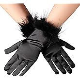 Liitrsh Black Short Satin Gloves Women Silk Opera Feather Gloves1920s Flapper Accessories for Wedding Banquet