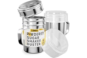 CUSINIUM 6 Ounce Mini Powder Sugar Shaker With Handle - Fine Mesh - With Plastic Cap - Pack of 2