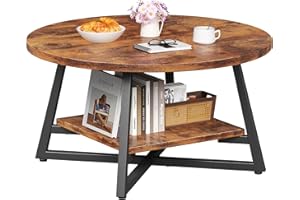 HOMEIJU Round Coffee Table, Small Circle Coffee Table with Storage, Modern Wood Round Center Table for Living Room, Home Office, Small Space, Easy Assembly, Rustic Brown