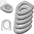 Legigo 5 Pack Thicker Bathroom Toilet Seat Cover Pads- Soft Warmer Toilet Seat Cushion Cover Stretchable Washable Fiber Cloth, Easy Installation Comfortable Toilet Lid Seat Cover(Knit Elongated Gray)