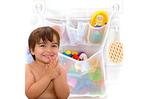 SLONSER Bath Toy Storage 14”x20” - Mesh Bathtub Toy Holder Basket, Kids Bath Toy Net, Bath Tub Toy Holder Bag, Toddler Shower Caddy Hanging Bucket Bin - Baby Bathroom Toy Organizer + 2 Suction Cups & 2 Hooks