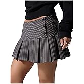 MakeMeChic Women's Summer Y2K Pleated A Line Mini Skirt Striped Button Side Short Skirts