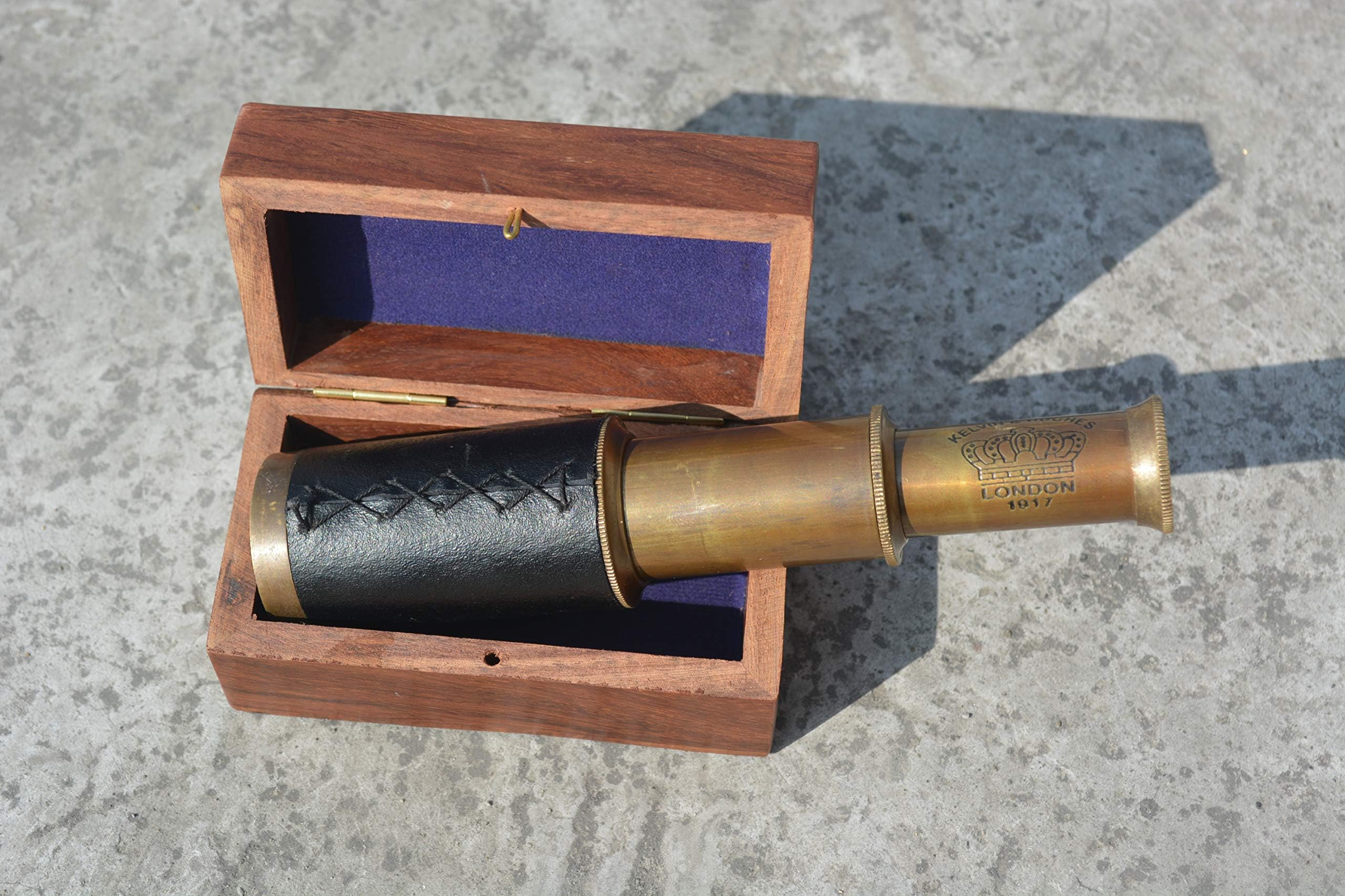Nautical India Nautical India 6" Handheld Brass Antique Telescope with Wooden Box - Pirate Navigation