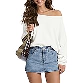 FAlABLE Women's Sweater Off Shoulder & Boat Neck Oversized Long Sleeve Pullover Cozy Knit Fall Winter Casual Tops