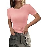 PRETTYGARDEN Women 2026 Summer Crew Neck Short Sleeve Tops Ribbed Knit Slim Fit Fashion Basic Tee Shirts Casual Going Out Top
