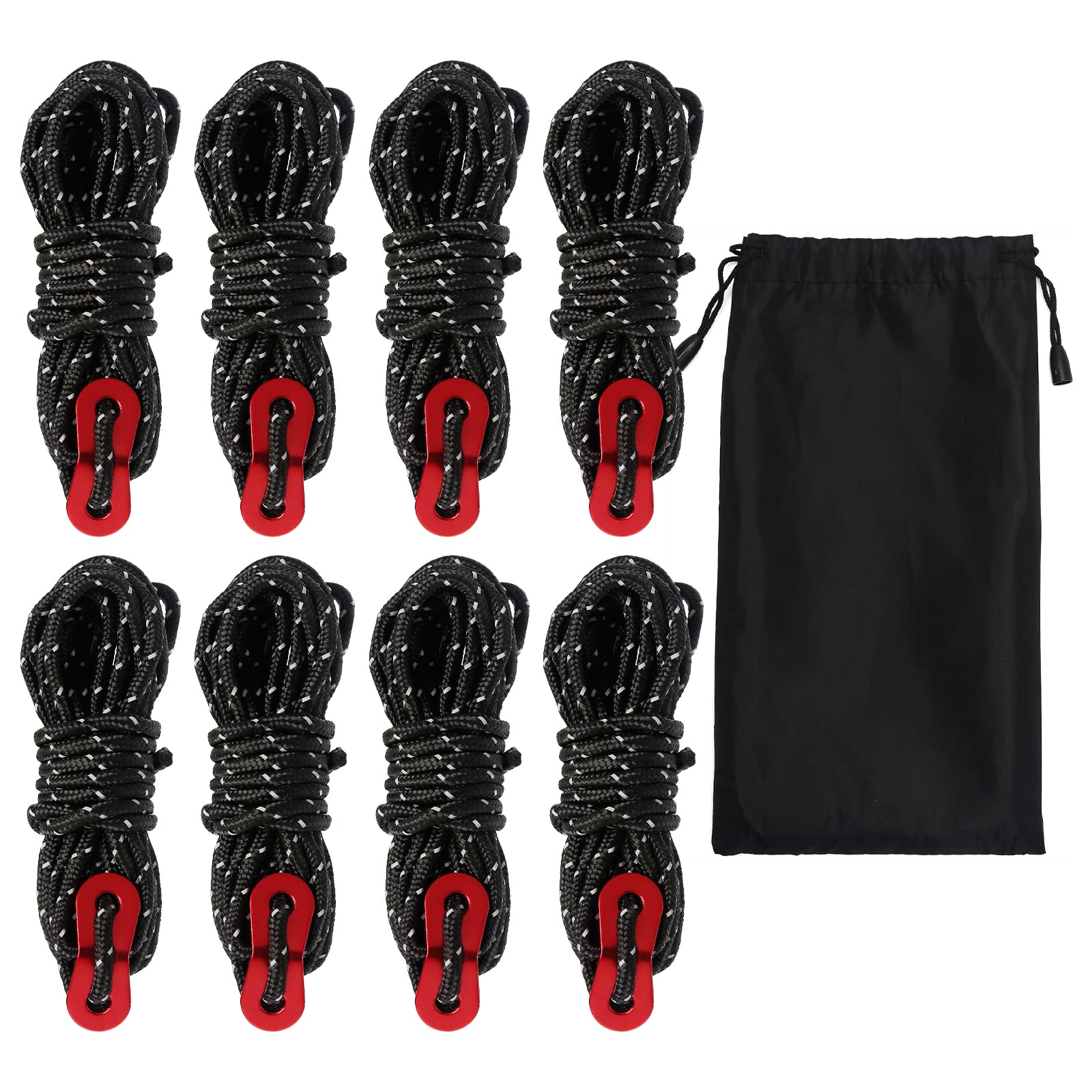 Iyowei Tent Guy Ropes, 8 Pack 4mm Tent Guy Line 13 Feet/ 4M Reflective Cord Tent Guide Rope with Aluminum Rope Tensioner for Outdoor Camping Hiking Awning Tents