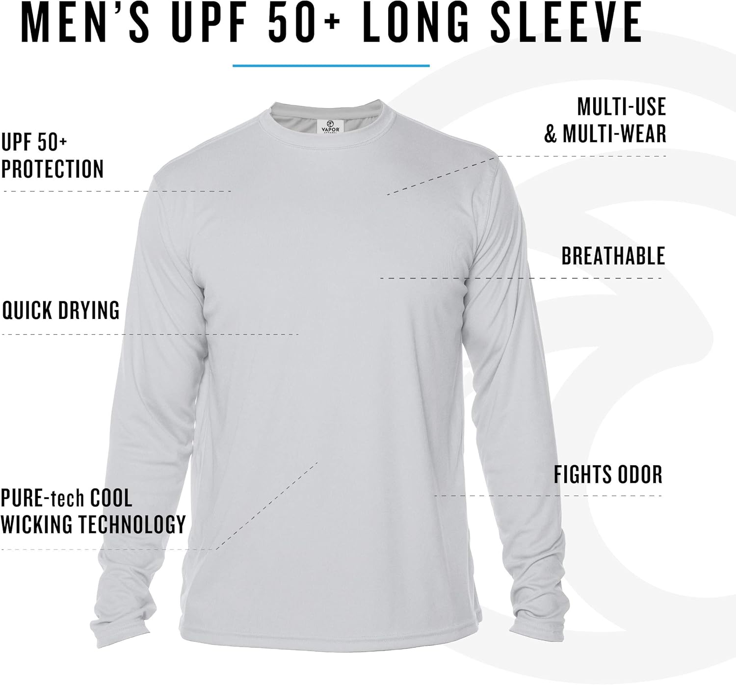 Vapor Apparel Men’s UPF 50+ UV Sun Protection Long Sleeve Performance T-Shirt for Sports and Outdoor Lifestyle: Clothing